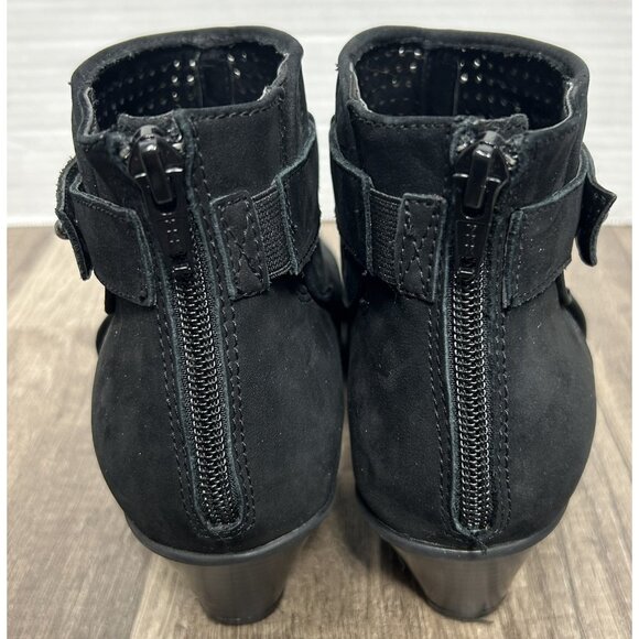 Earth Sandals Intrepid Black Leather Ankle Peep Toe Heels Shoes Womens Size 8.5B - Picture 5 of 13